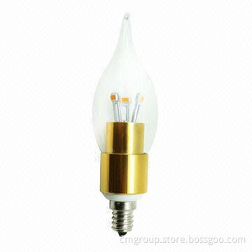 High efficiency E12 candelabra LED bulb with 2,300/2,500K, LG LED chip, 4W, 280 to 300lm, CE/RoHS